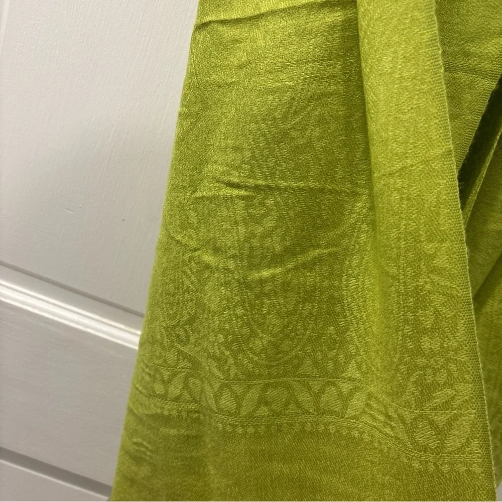 Pashmina Women’s Scarf 70% Pashmina 30% Silk Green With Fringe EUC